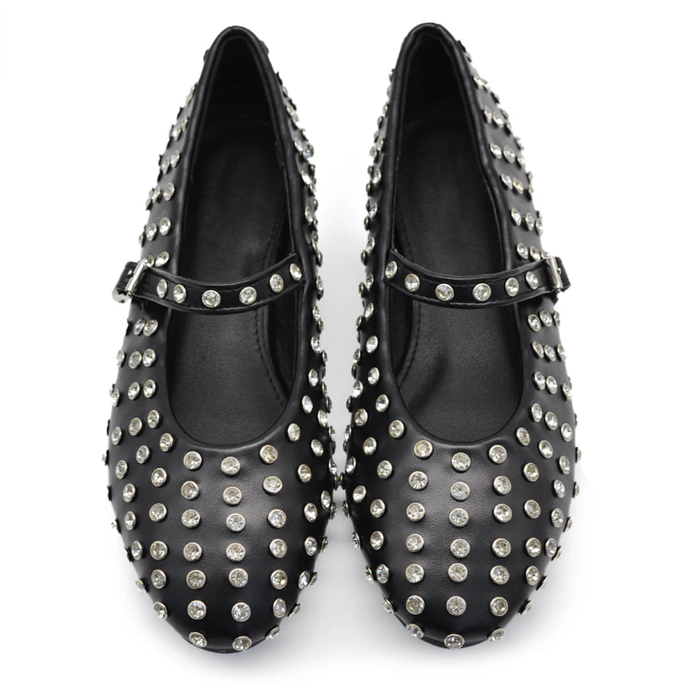 Laura | Ballerine Donna Borchie Strass Cinturino Nero
