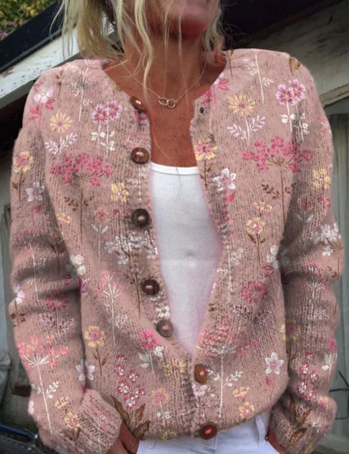 Cardigan da donna con bottoni frontali e ricamo floreale