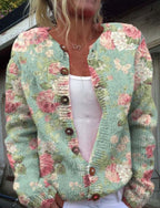 Cardigan da donna con bottoni frontali e ricamo floreale