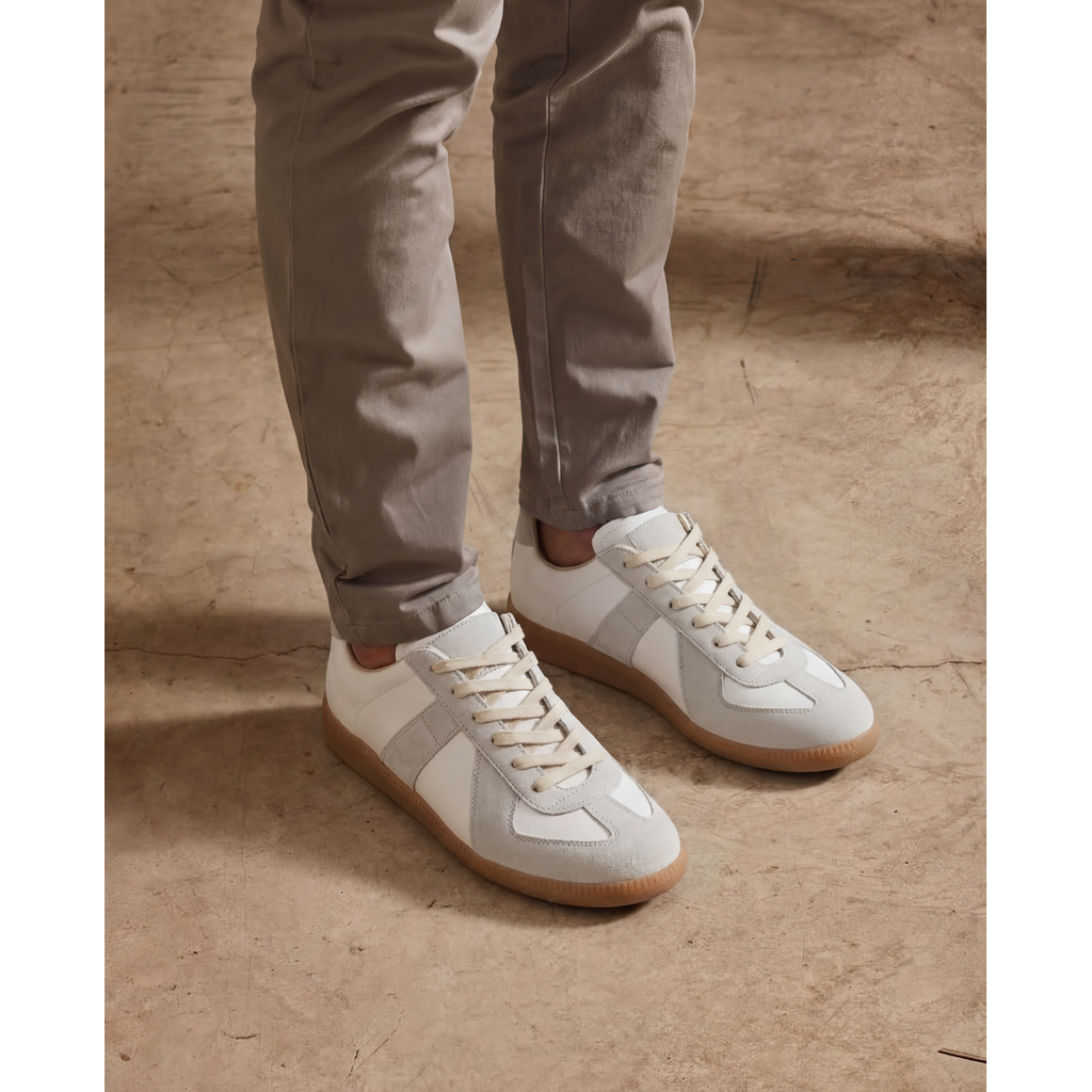 Leather Sneakers with Suede Overlays Lace Up Low Top Casual - Image 2