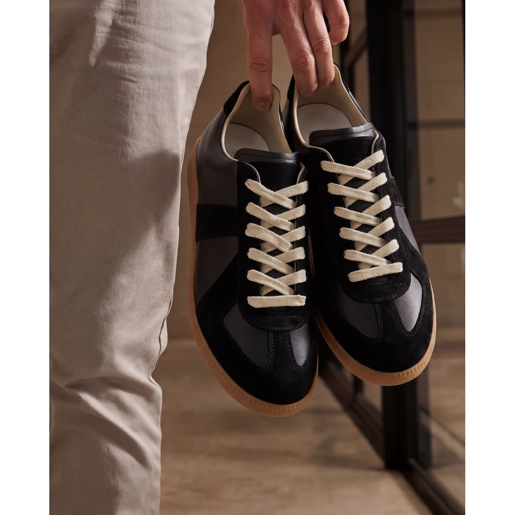 Leather Sneakers with Suede Overlays Lace Up Low Top Casual - Image 3
