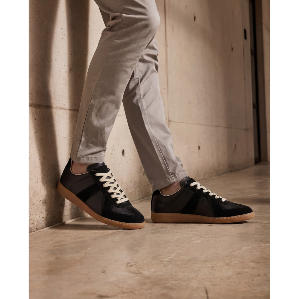 Leather Sneakers with Suede Overlays Lace Up Low Top Casual - Image 6