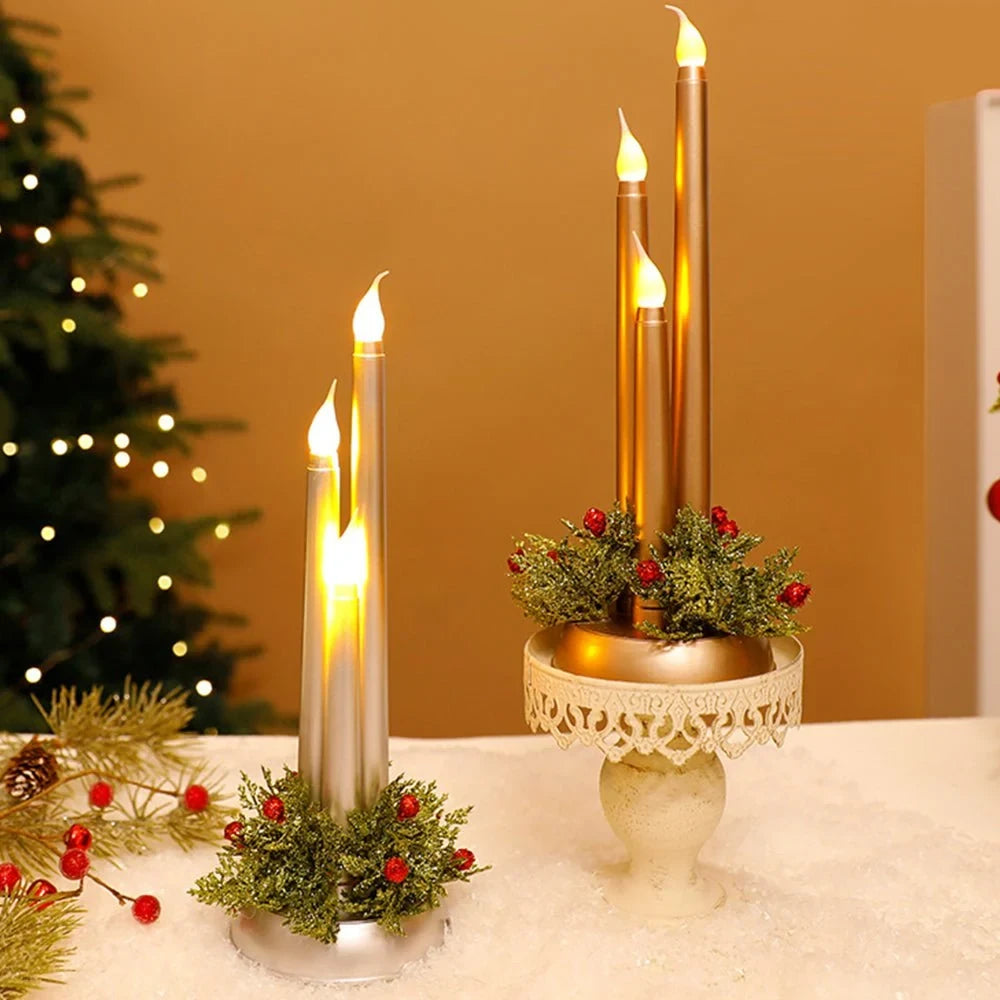 LED Candelabra Light Bulbs with Flickering Flameless Taper Candles and Holiday Greenery - Image 4
