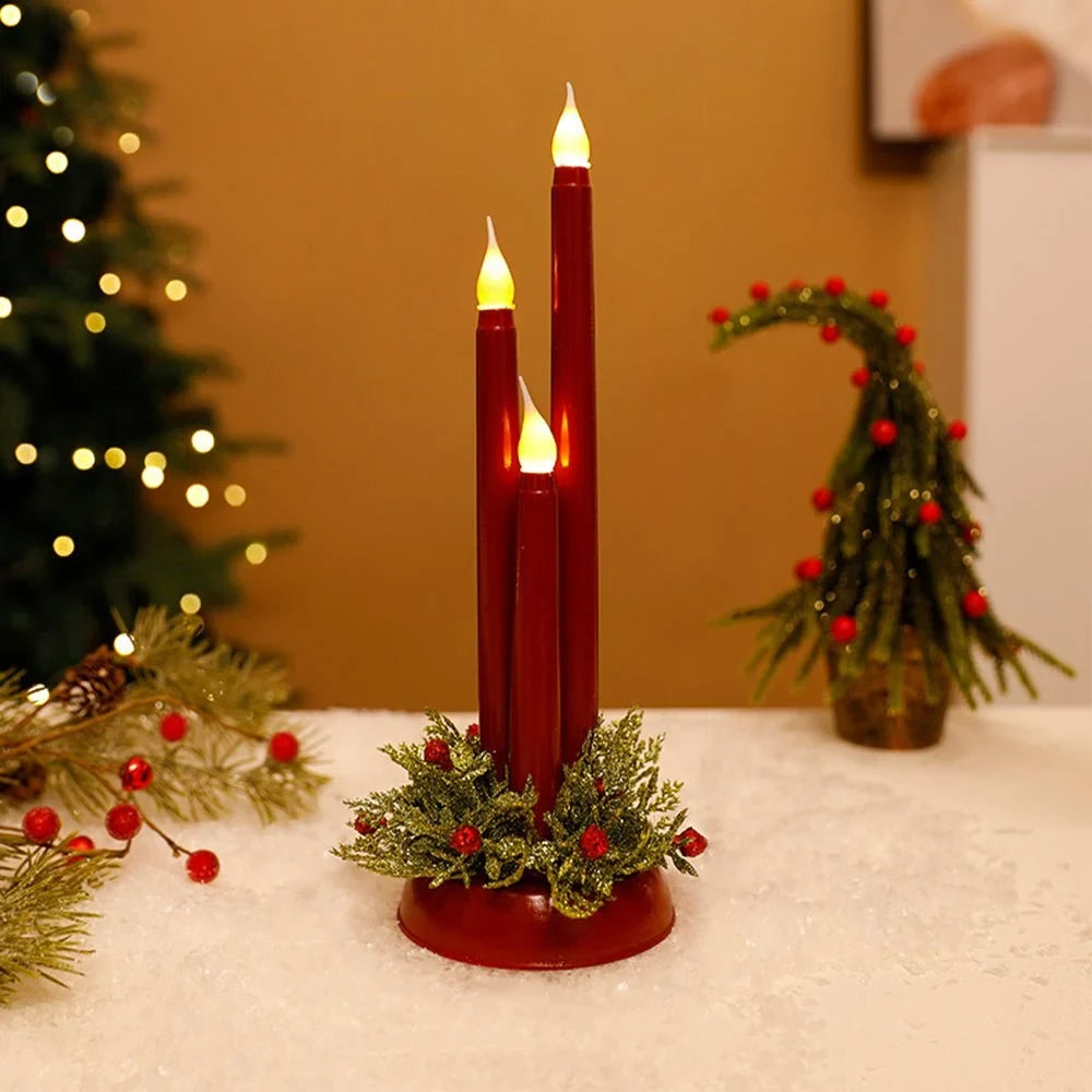 LED Candelabra Light Bulbs with Flickering Flameless Taper Candles and Holiday Greenery - Image 5