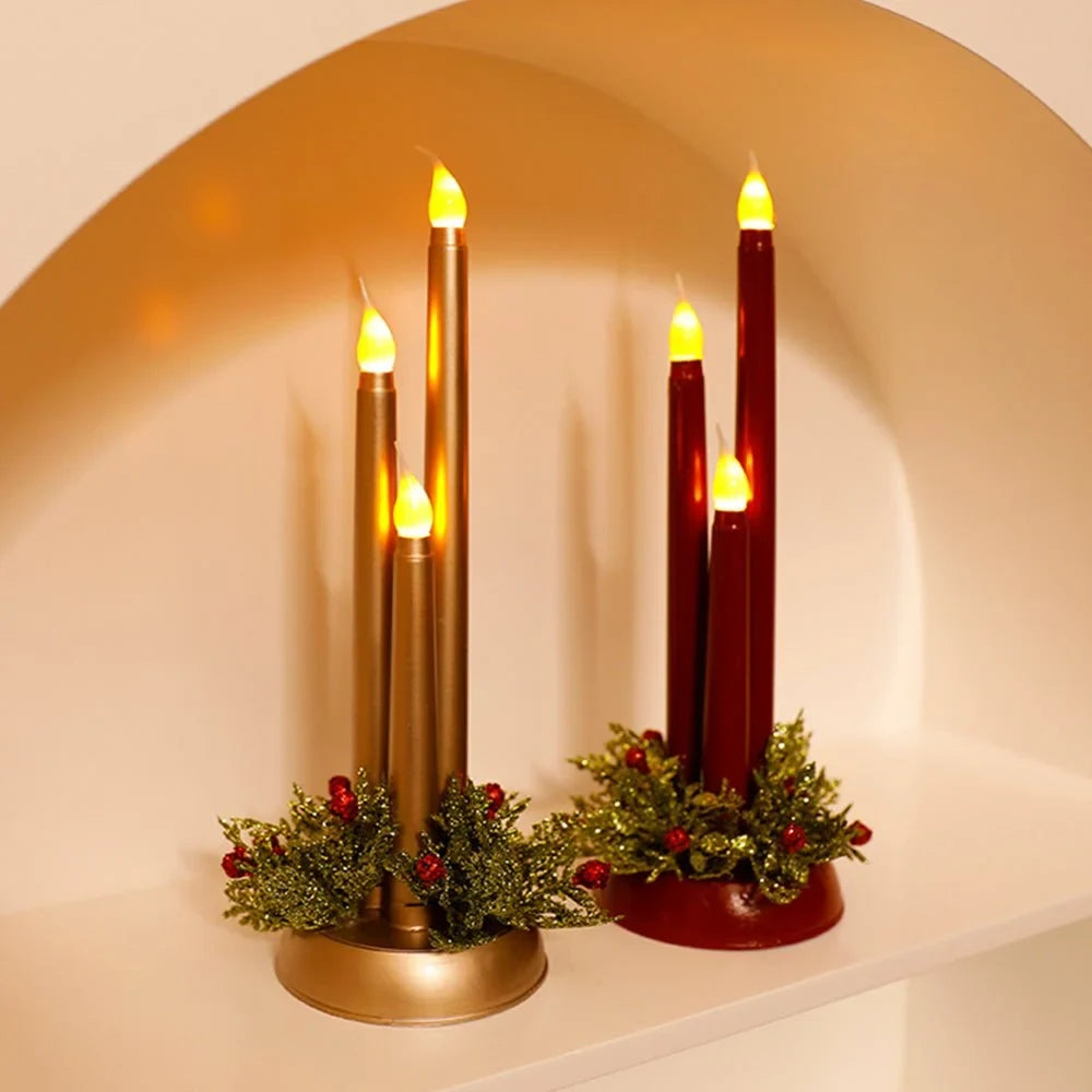 LED Candelabra Light Bulbs with Flickering Flameless Taper Candles and Holiday Greenery - Image 7