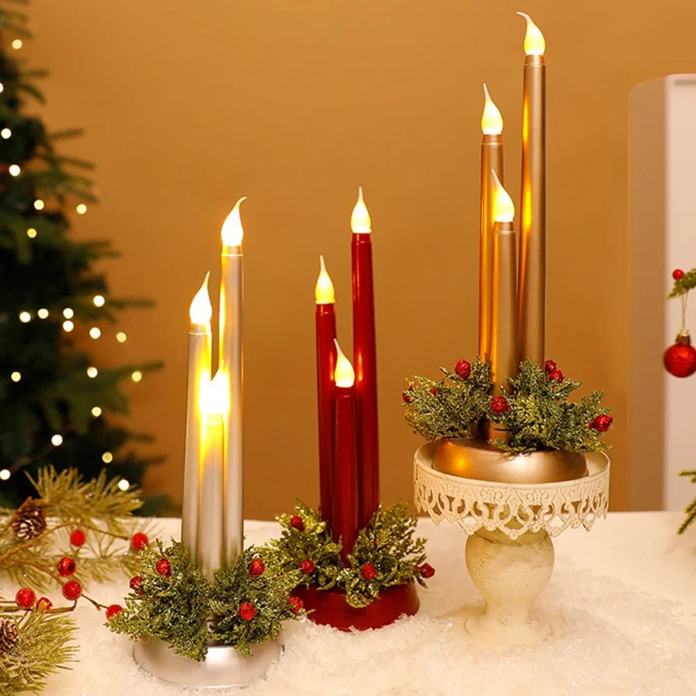 LED Candelabra Light Bulbs with Flickering Flameless Taper Candles and Holiday Greenery - Image 9