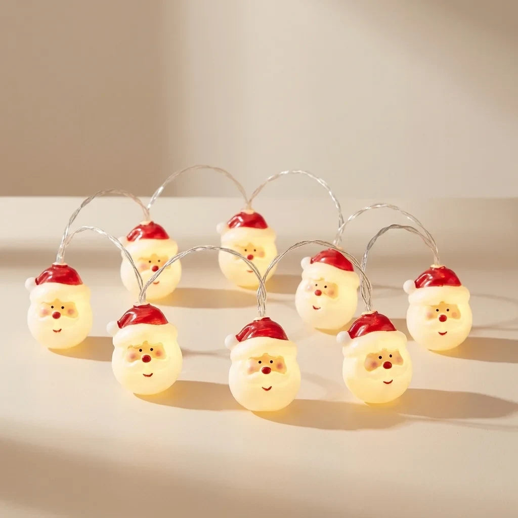 LED Christmas Lights String with 20 Santa Shaped Heads Battery Operated 3 Meter - Image 1