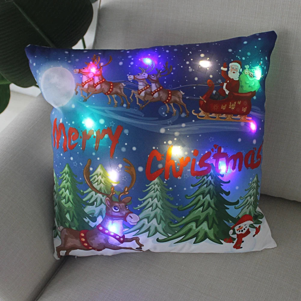 LED Christmas Pillow Cover with Luminous Holiday Patterns and Soft Fabric for Festive Home Décor - Image 3