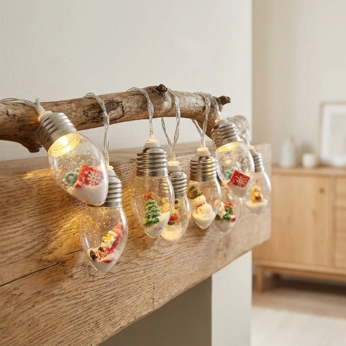 LED Christmas String Lights with Miniature Snow Globe Bulbs and Warm White Glow - Image 1