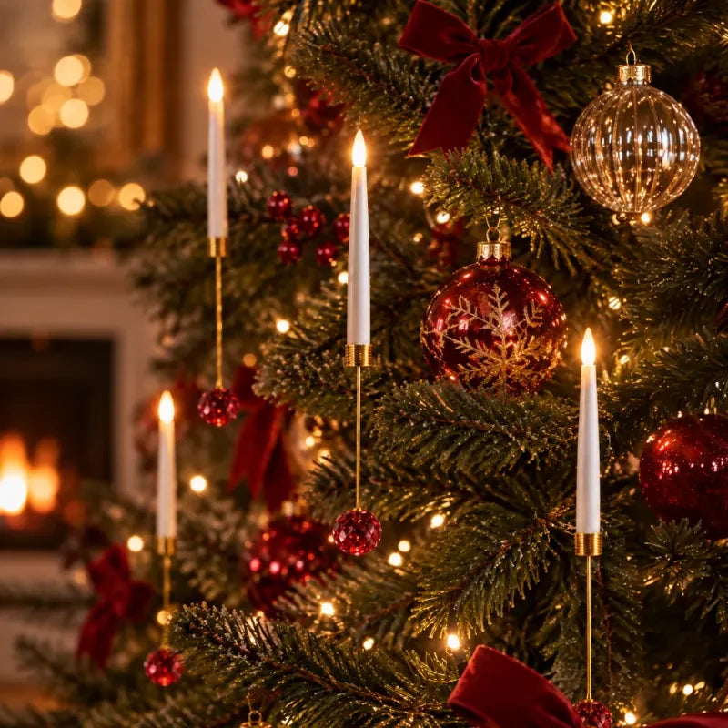 LED Christmas Tree Candles with Flickering Flame and Hanging Crystal Ornaments - Image 7