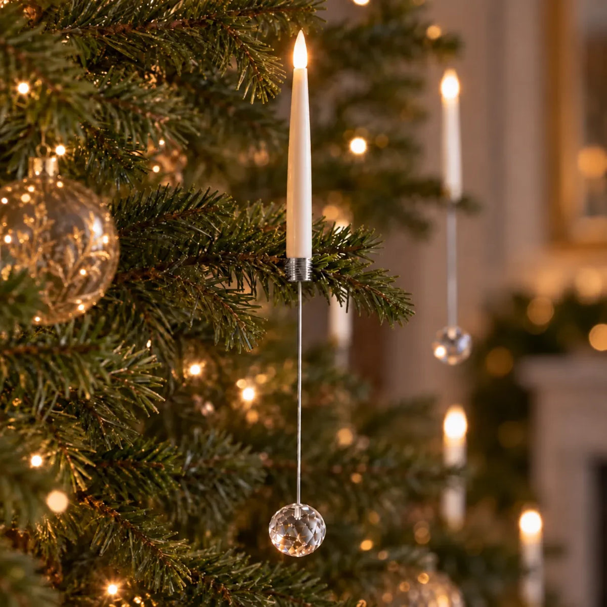 LED Christmas Tree Candles with Flickering Flame and Hanging Crystal Ornaments - Image 9