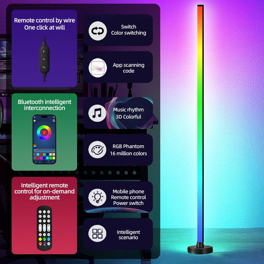 LED Floor Lamp with Color Changing and Remote Control Rgb Music Sync App Controlled Mood Lighting - Image 2