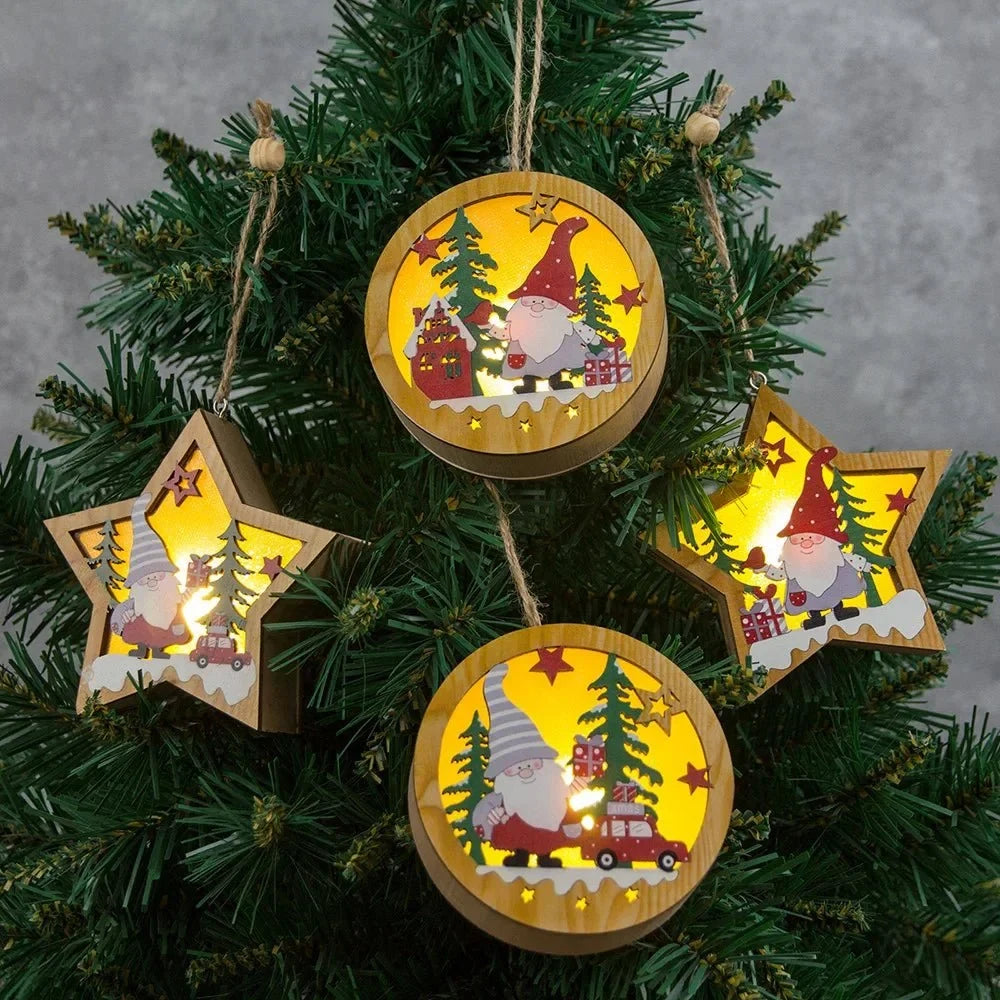 LED Light Up Christmas Ornaments with Warm Glow and Wooden Design for Holiday Decorations - Image 2