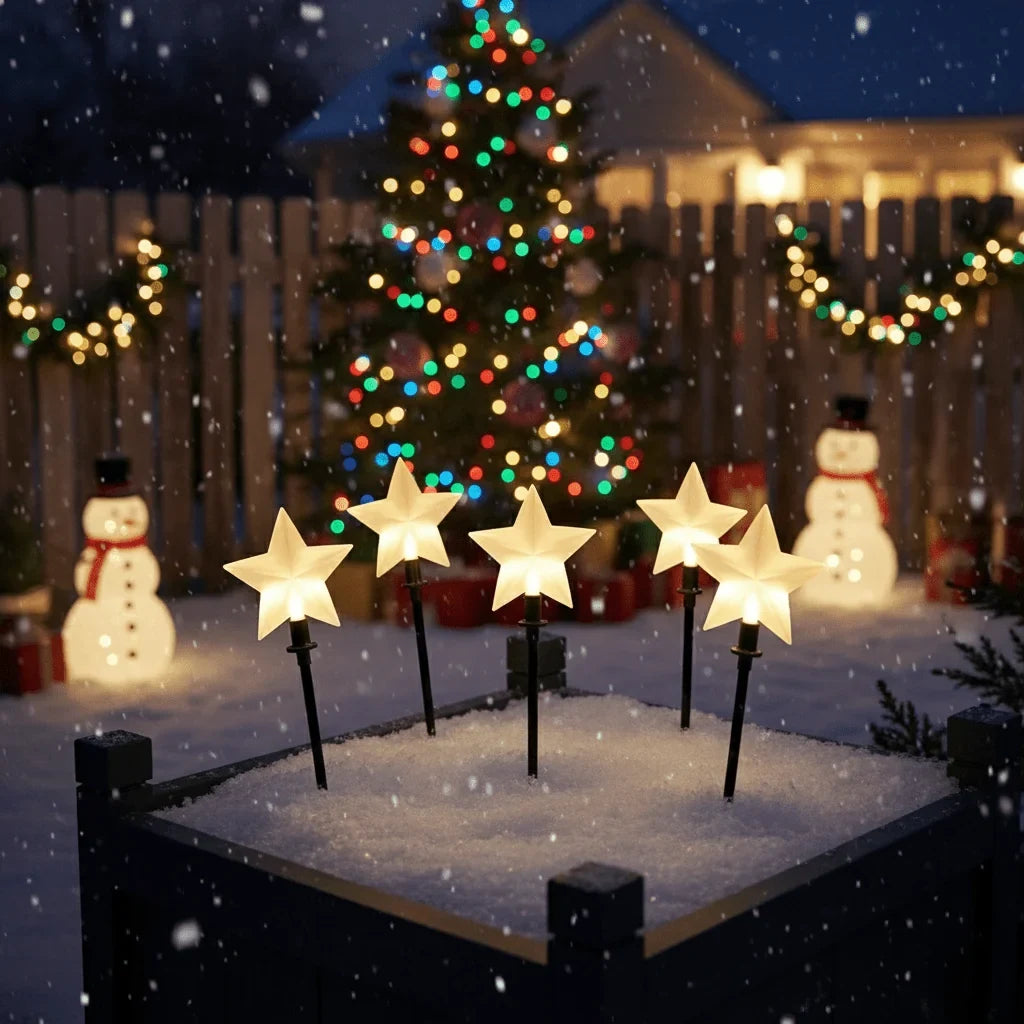 LED Star Pathway Lights with Warm White Glow Set of 5 Ground Stakes - Image 1