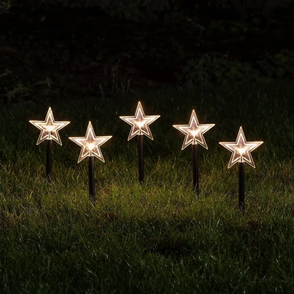 LED Star Pathway Lights with Warm White Glow Set of 5 Ground Stakes - Image 2
