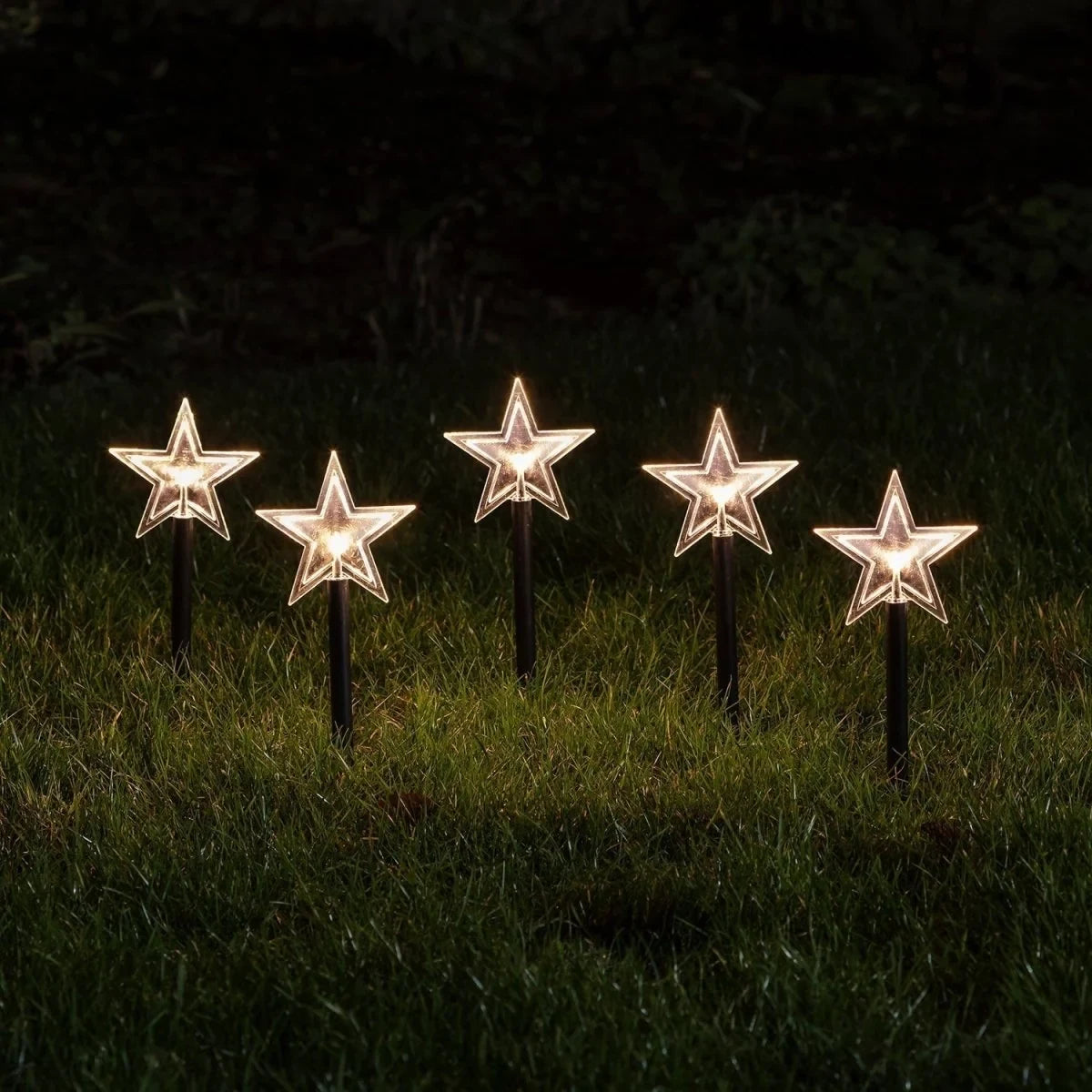LED Star Pathway Lights with Warm White Glow Set of 5 Ground Stakes - Image 2