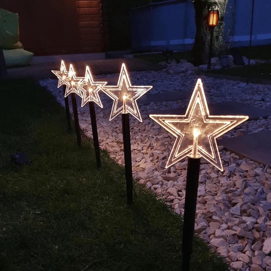 LED Star Pathway Lights with Warm White Glow Set of 5 Ground Stakes - Image 3