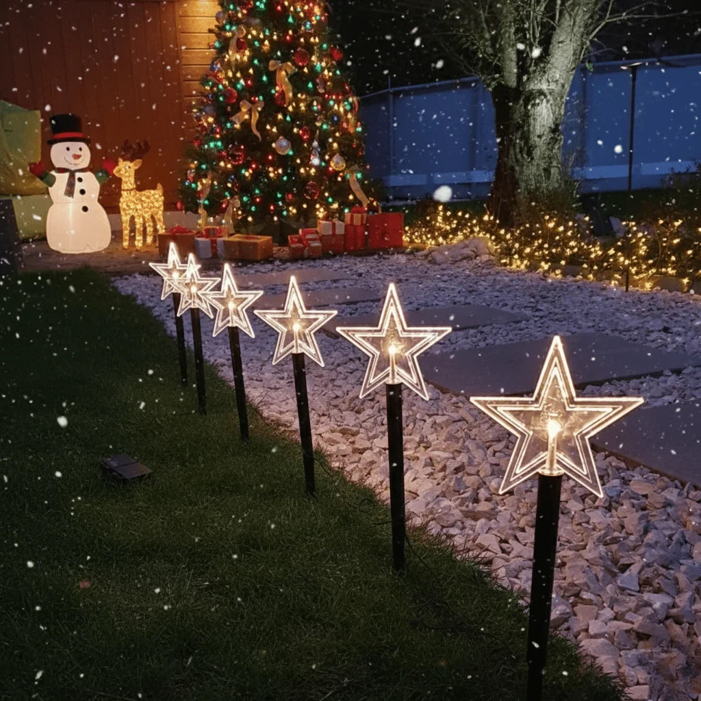 LED Star Pathway Lights with Warm White Glow Set of 5 Ground Stakes - Image 4