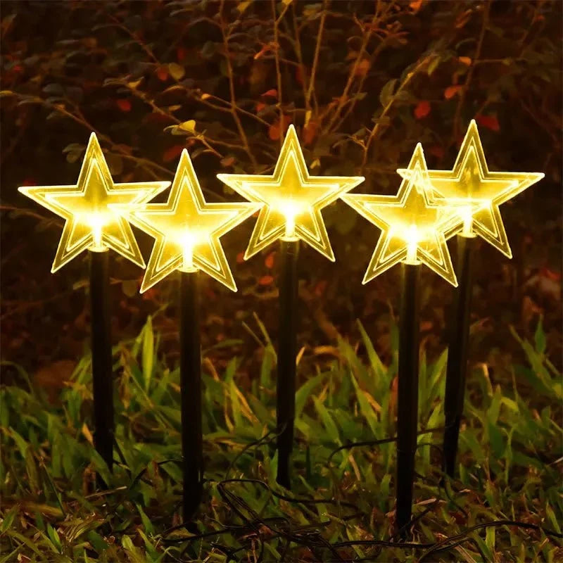 LED Star Pathway Lights with Warm White Glow Set of 5 Ground Stakes - Image 5