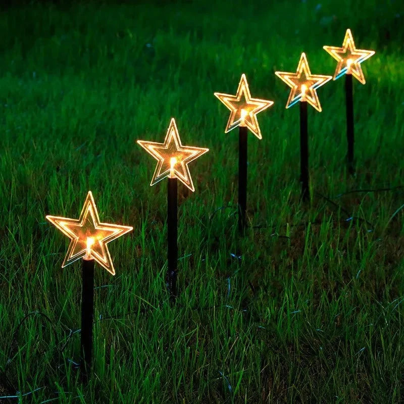 LED Star Pathway Lights with Warm White Glow Set of 5 Ground Stakes - Image 7