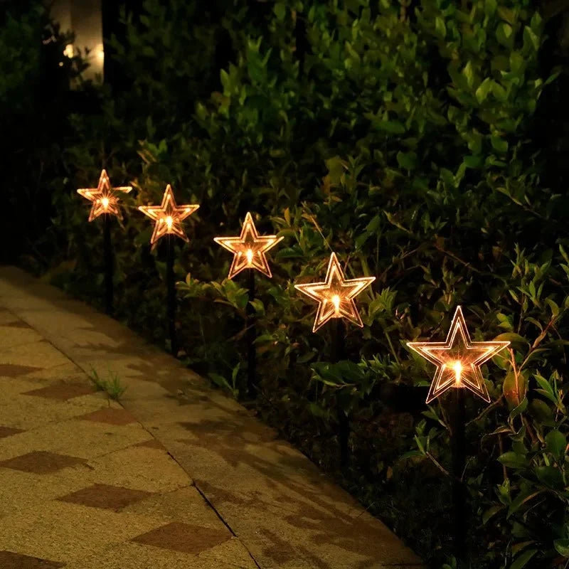 LED Star Pathway Lights with Warm White Glow Set of 5 Ground Stakes - Image 8