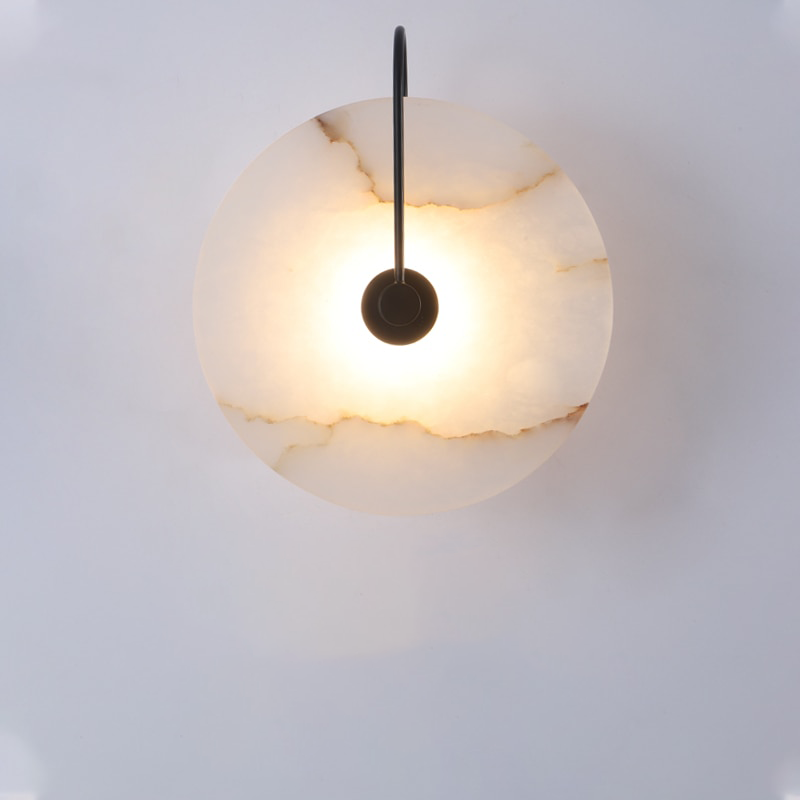 LED Wall Sconce with Modern Alabaster Shade and Curved Metal Arm - Image 1