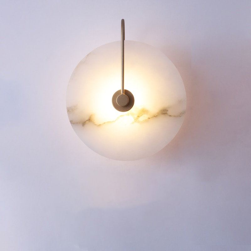 LED Wall Sconce with Modern Alabaster Shade and Curved Metal Arm - Image 2