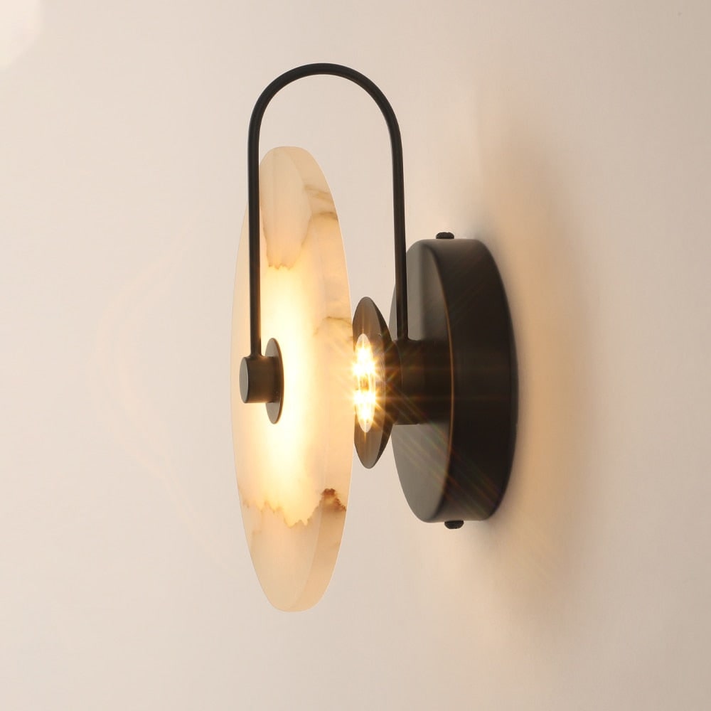 LED Wall Sconce with Modern Alabaster Shade and Curved Metal Arm - Image 3