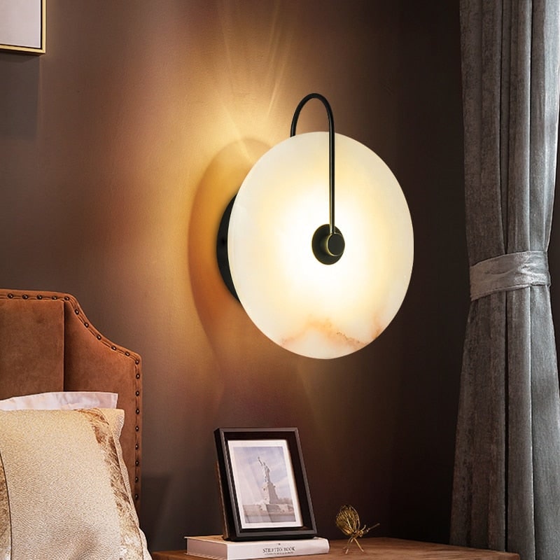 LED Wall Sconce with Modern Alabaster Shade and Curved Metal Arm - Image 4