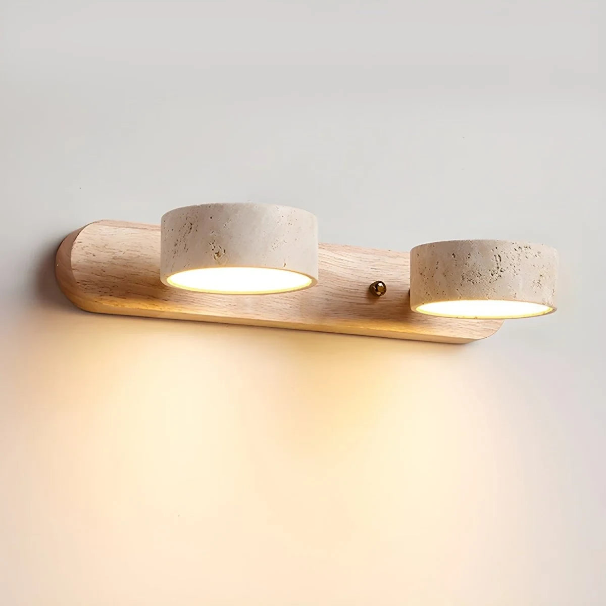 LED Wall Sconce with Travertine Stone and Wood Base Modern Adjustable Lighting - Image 12