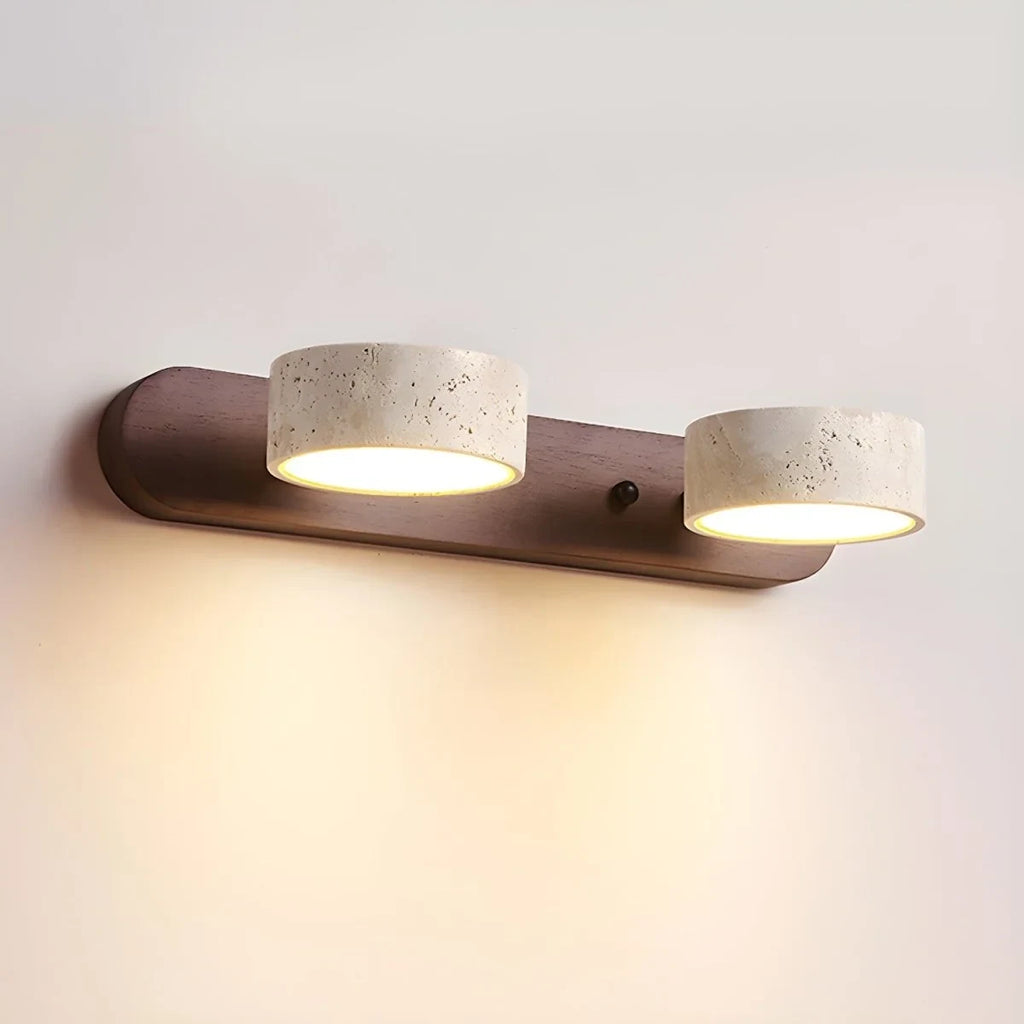 LED Wall Sconce with Travertine Stone and Wood Base Modern Adjustable Lighting - Image 2