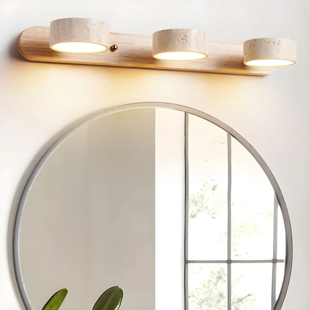 LED Wall Sconce with Travertine Stone and Wood Base Modern Adjustable Lighting - Image 5