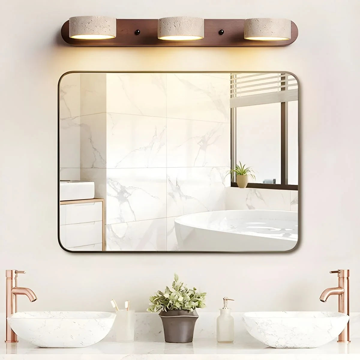 LED Wall Sconce with Travertine Stone and Wood Base Modern Adjustable Lighting - Image 7