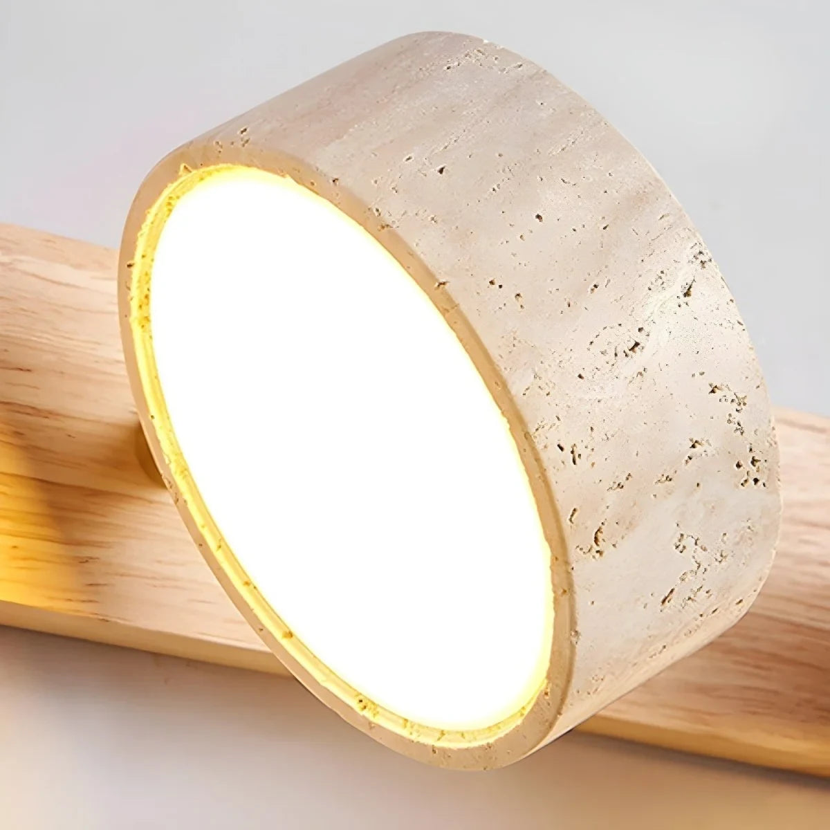 LED Wall Sconce with Travertine Stone and Wood Base Modern Adjustable Lighting - Image 8