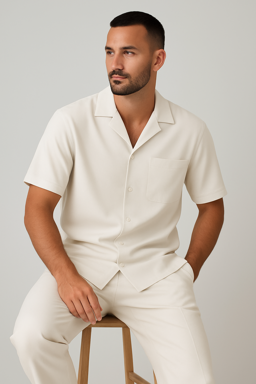 Leonardo | Classico Completo Estivo Uomo Camicia Pantaloni Bianco