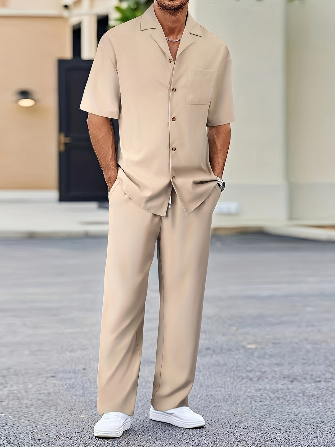Leonardo | Classico Completo Estivo Uomo Camicia Pantaloni Albicocca