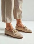 Letizia | Mocassini Donna Fibbia Dorata Beige