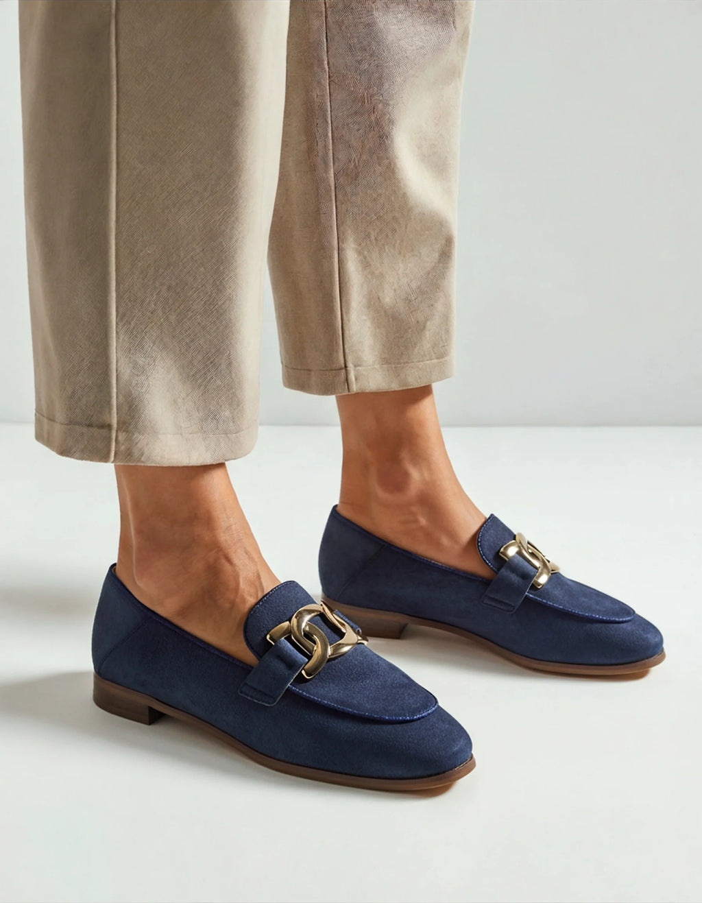 Letizia | Mocassini Donna Fibbia Dorata Blu