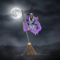 Life-Size Flying Witch Halloween Decor with Glowing Eyes and Broomstick for Outdoor Yard Decorations - Image 1