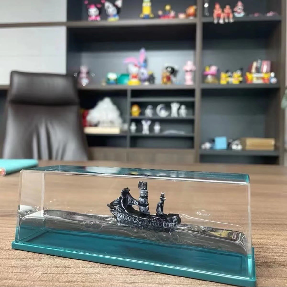 Liquid Wave Paperweight with LED Light Base and Floating Ship - Image 11