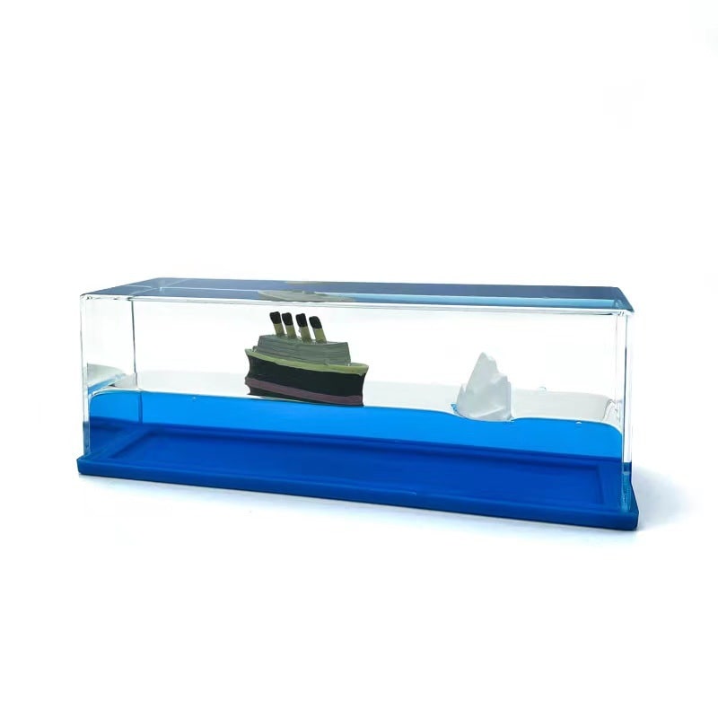 Liquid Wave Paperweight with LED Light Base and Floating Ship - Image 12