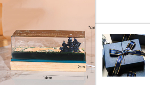 Liquid Wave Paperweight with LED Light Base and Floating Ship - Image 15