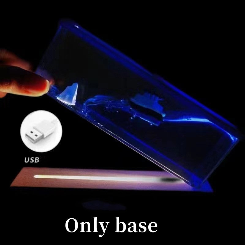 Liquid Wave Paperweight with LED Light Base and Floating Ship - Image 4