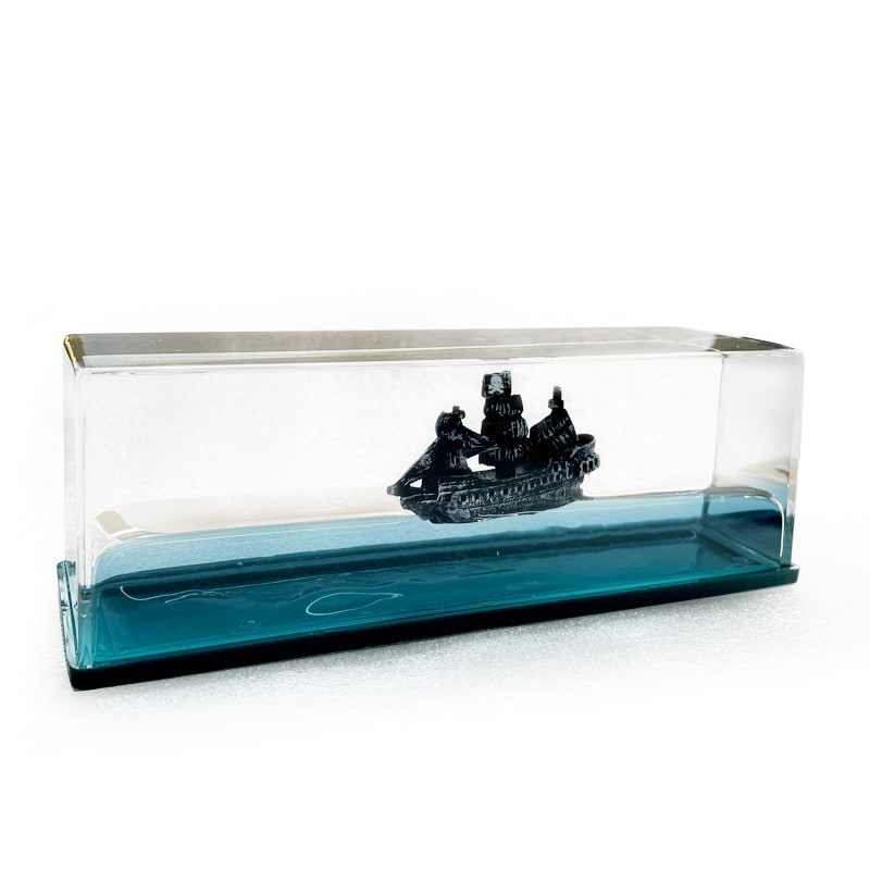 Liquid Wave Paperweight with LED Light Base and Floating Ship - Image 5