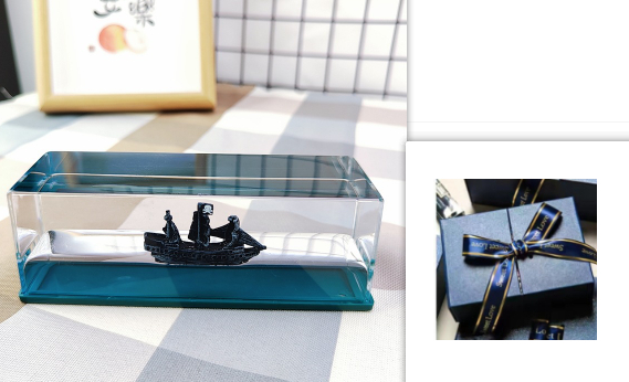 Liquid Wave Paperweight with LED Light Base and Floating Ship - Image 7