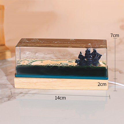 Liquid Wave Paperweight with LED Light Base and Floating Ship - Image 8