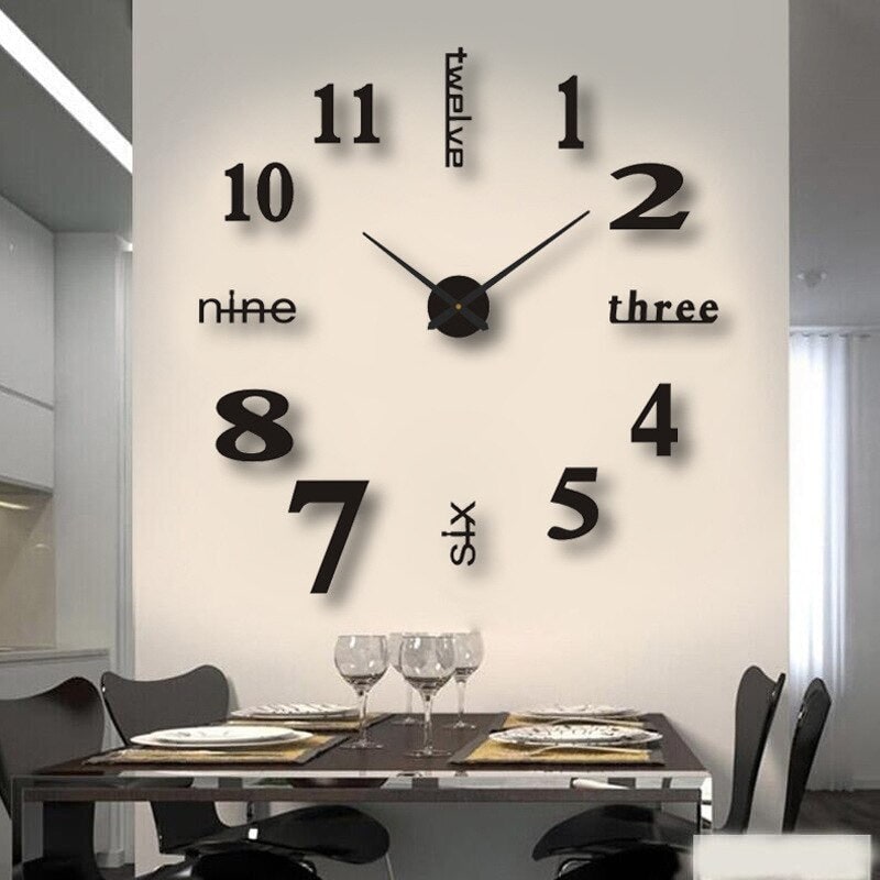 Long Wall Clock with 3D Adhesive Modern Minimalist Frameless Design - Image 11
