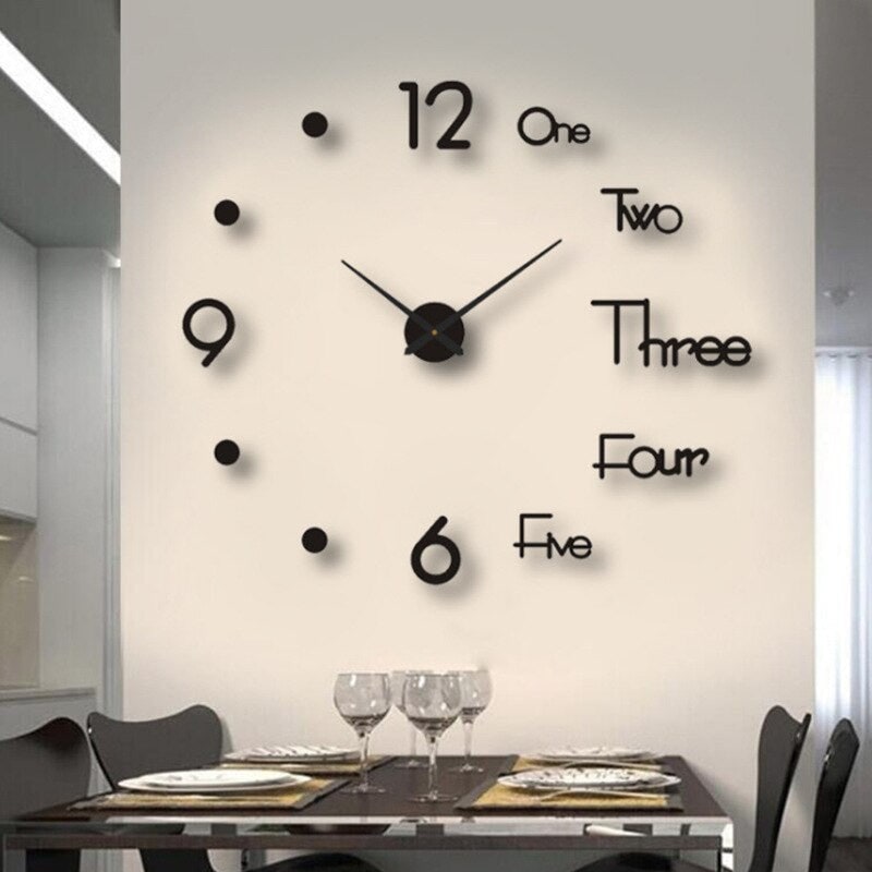 Long Wall Clock with 3D Adhesive Modern Minimalist Frameless Design - Image 9