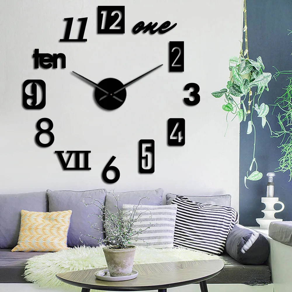 Long Wall Clock with Adhesive Acrylic Numbers and Silent Quartz Movement - Image 1