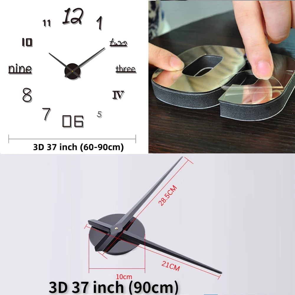 Long Wall Clock with Adhesive Acrylic Numbers and Silent Quartz Movement - Image 3
